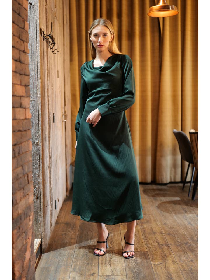 Green GIGI satin long dress for wholesale on Faire