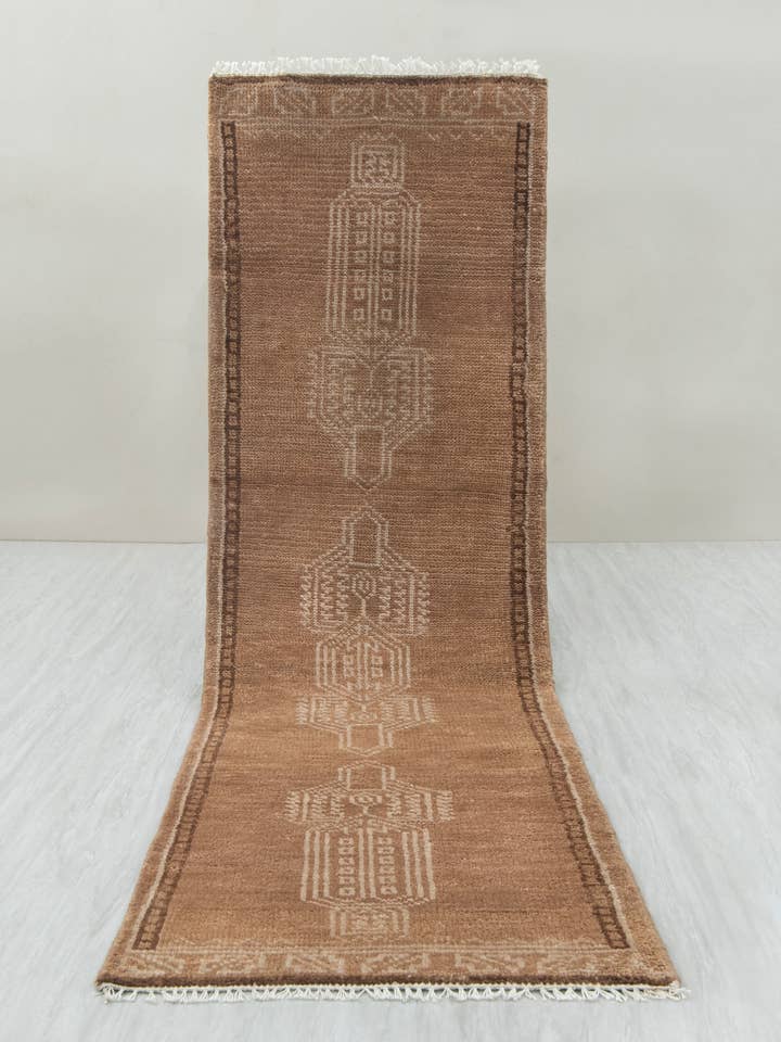 Brown Earth Tone Persian-Style Wool Runner Rug Custom Size for wholesale by Aesthetic Homes LLC