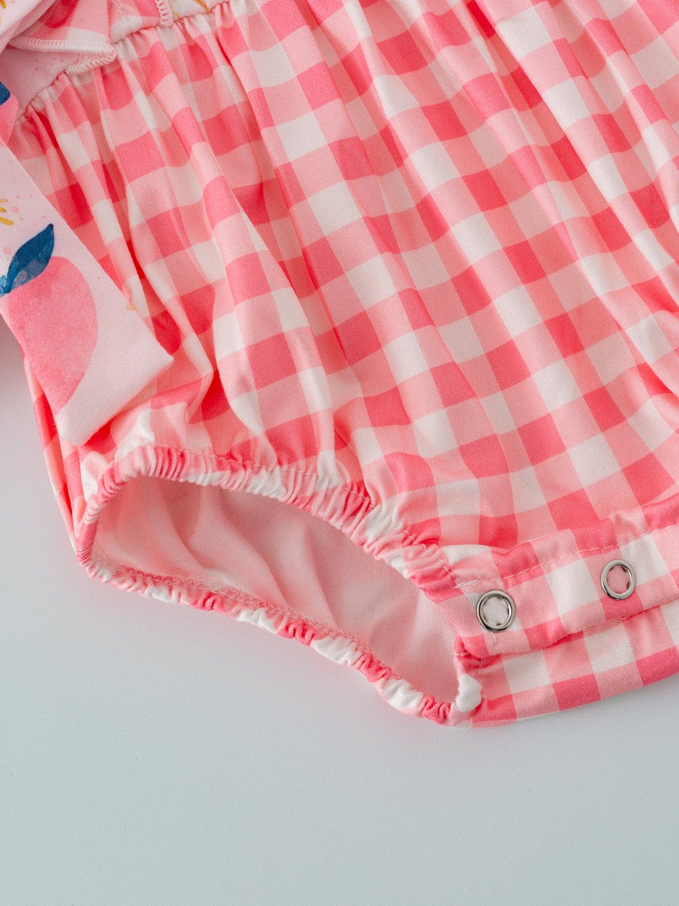 Rylee Faith Designs - Wholesale Clothing Set - Baby - Peach Plaid Bow Ruffle Girls Romper Set4