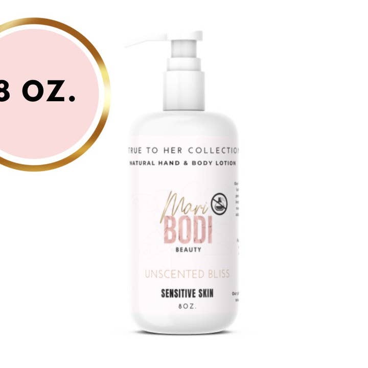 Lotion naturelle pour les mains et le corps non parfumée 8 oz pour la vente par MariBodi Beauty