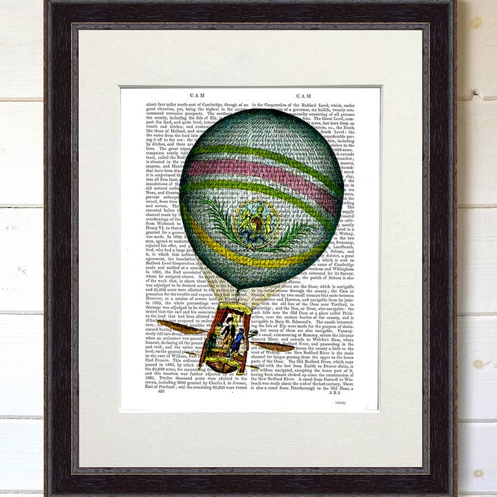 Hot air balloon vintage light blue Book Print Art Print for wholesale by FabFunky Ltd