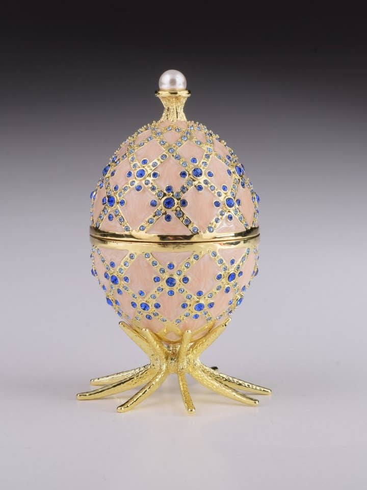 Pink Faberge Egg with Clock Inside Trinket Box for wholesale by Keren Kopal