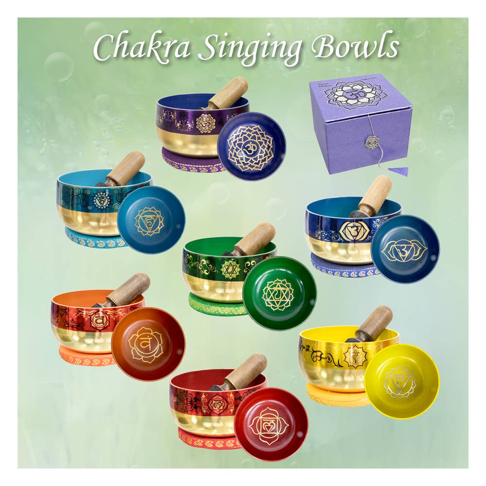 Kheops International - Vendita all'ingrosso Attrezzatura per meditazione - Set di 7 ciotole cantanti chakra con confezione stampata1