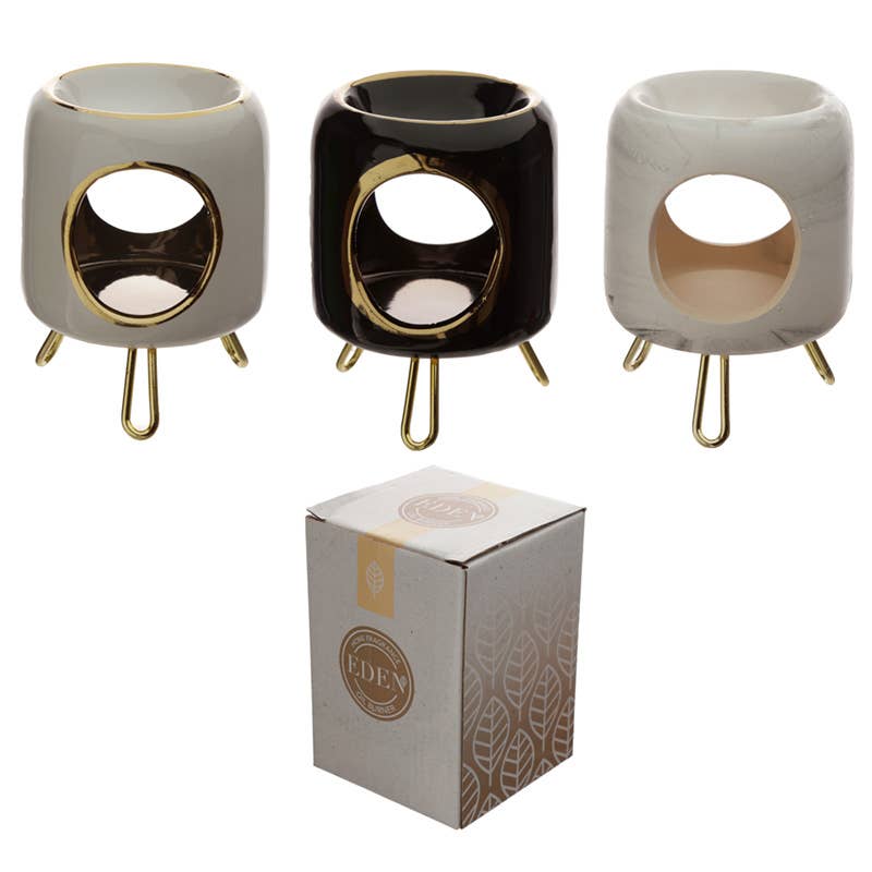 Puckator EU - Wholesale Oil Warmer - Eden Rounded Ceramic Oil Burner with Gold Feet0