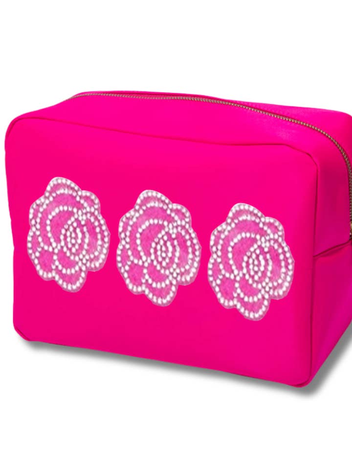 SACO DE NAILON COM 3 FLORES DE STRASS por atacado de Maddyloo