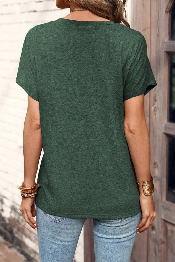 UNISHE - Wholesale T-shirt – women's - Summer Button Up V-neck Plain Short Sleeves Top ZK12842