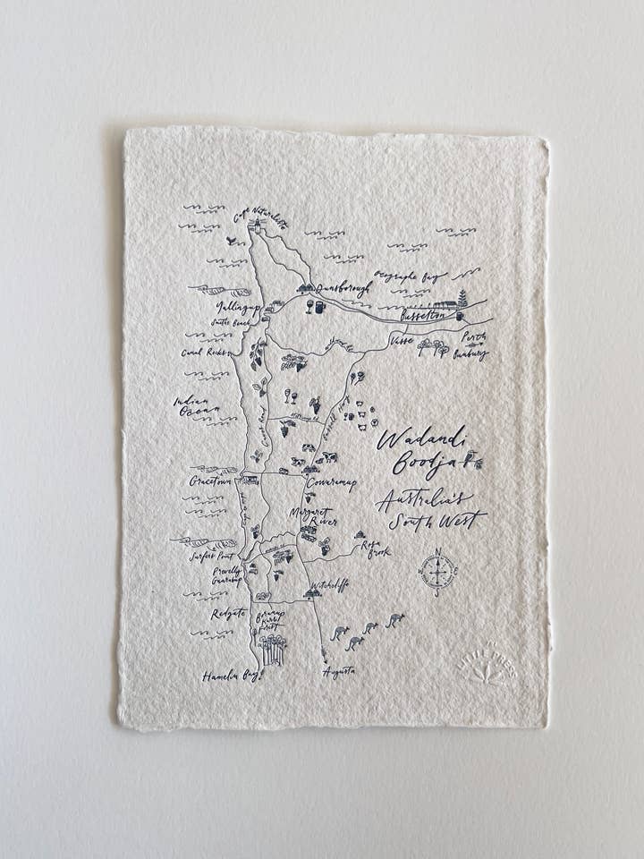 Letterpress Map : Wadandi Boodjar - Australia's South West for wholesale by THE LITTLE PRESS