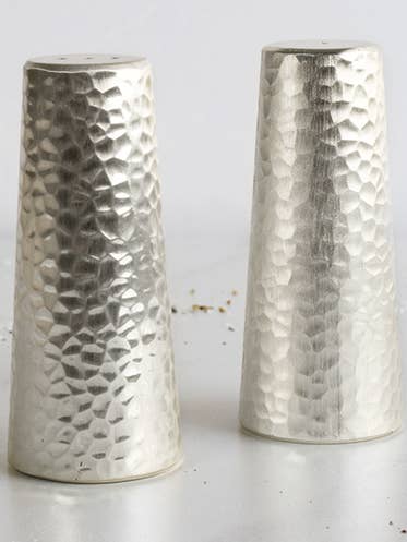 Salt and Pepper Shaker Set with Two Tone Hammered Design for wholesale by Collection by Nouvelle