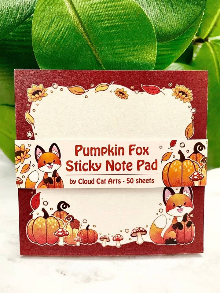 Pumpkin Fox - Cute Fall Leaves - Sticky Notepad for wholesale by Cloud Cat Arts