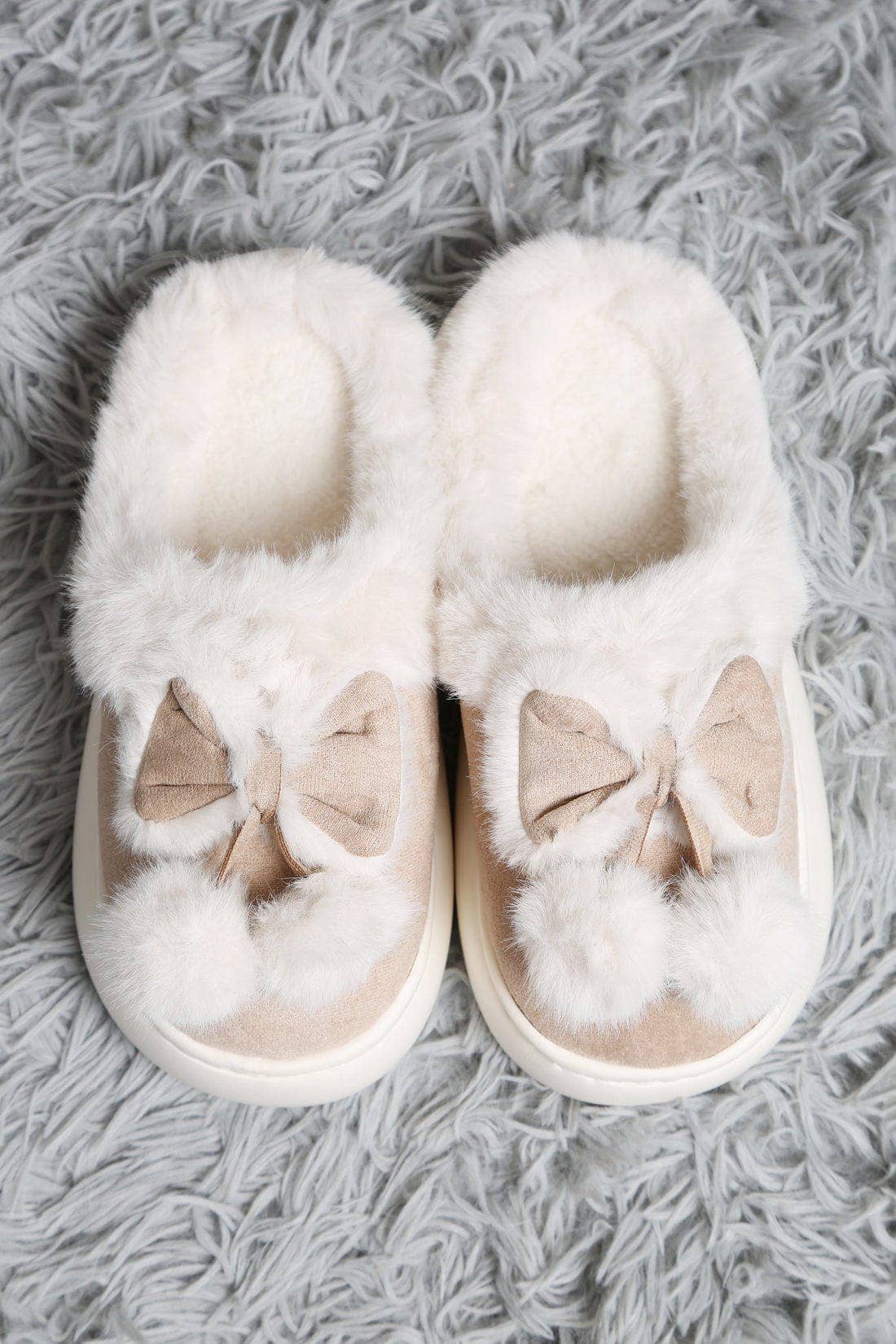 MiMi Wholesale - Wholesale Slippers - Women's - JCL6116 Superlux Faux Suede Fuzzy Bow and Pom Pom Slippers0