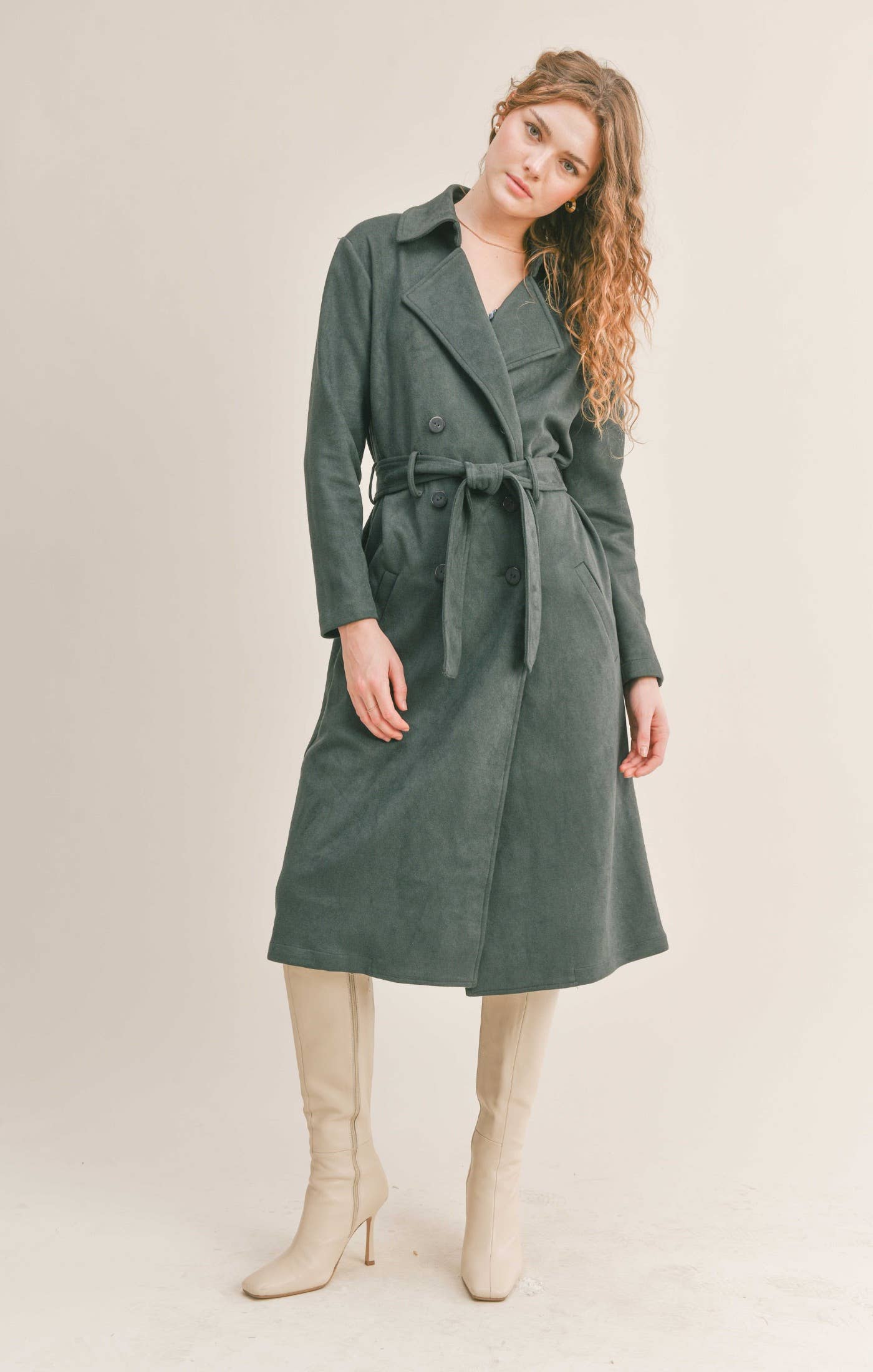 Sadie & Sage - Vendita all'ingrosso Cappotto - Donna - Cappotto in camoscio con cintura Bookworm: DARK FOREST7