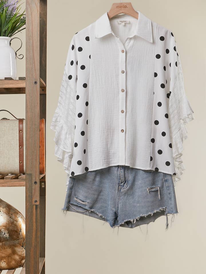 POLKA DOT SHIRTS WITH LACE TRIMMING for wholesale by Mello.