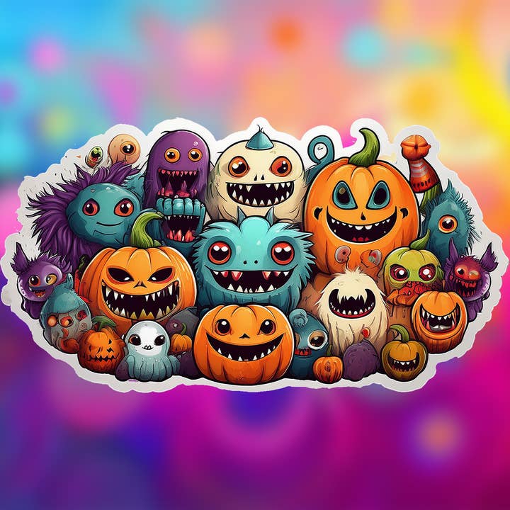 Halloween Pumpkin Monster Group Sticker 001 for wholesale by MILLER PRECISION SIGNS