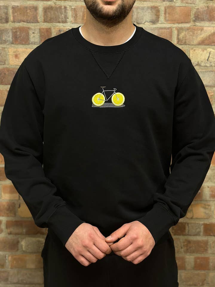 Men Bicycle Embroidered Black Sweatshirt for wholesale by Alse Studio