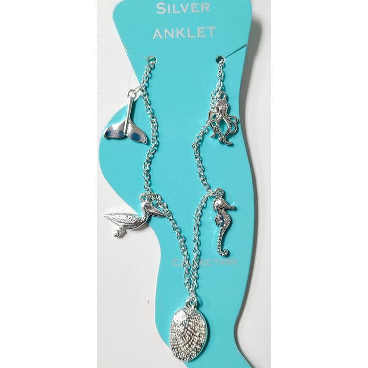 SILVER SEALIFE ANKLET #10 for wholesale by Darlene's Shells