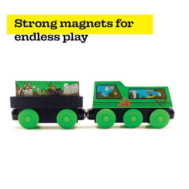 Twinkle Toys LLC - Wholesale Toy Set - Kids - Zany Trains - Trashy Terry - Series 1 - Wooden Train and Cargo Set - Compatible with All Wooden Train Sets