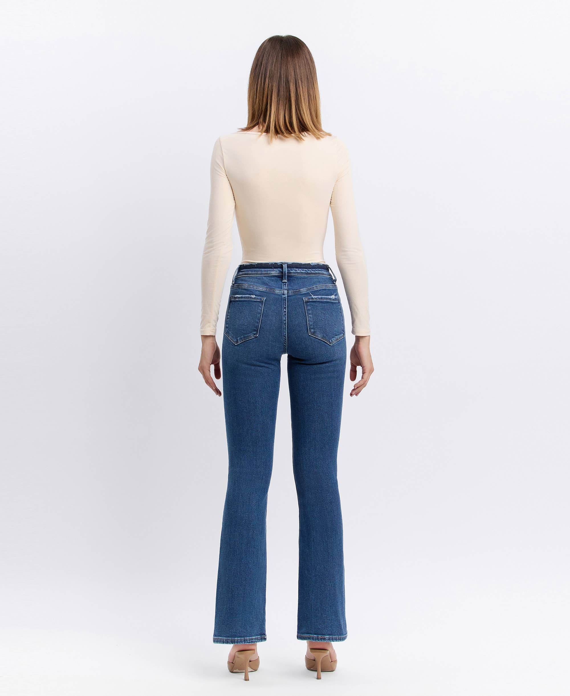 AMETHYST MID RISE SEAMLESS WAISTBAND BOOTCUT JEANS T6105 for wholesale on Faire7