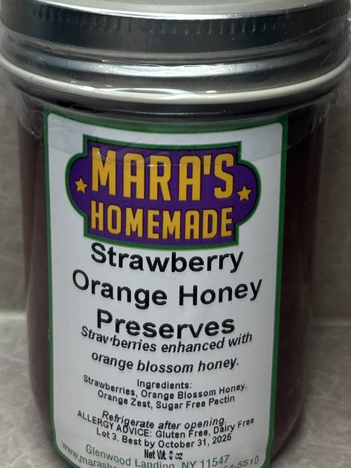 Strawberry Orange Honey Preserves for wholesale by Mara's Homemade