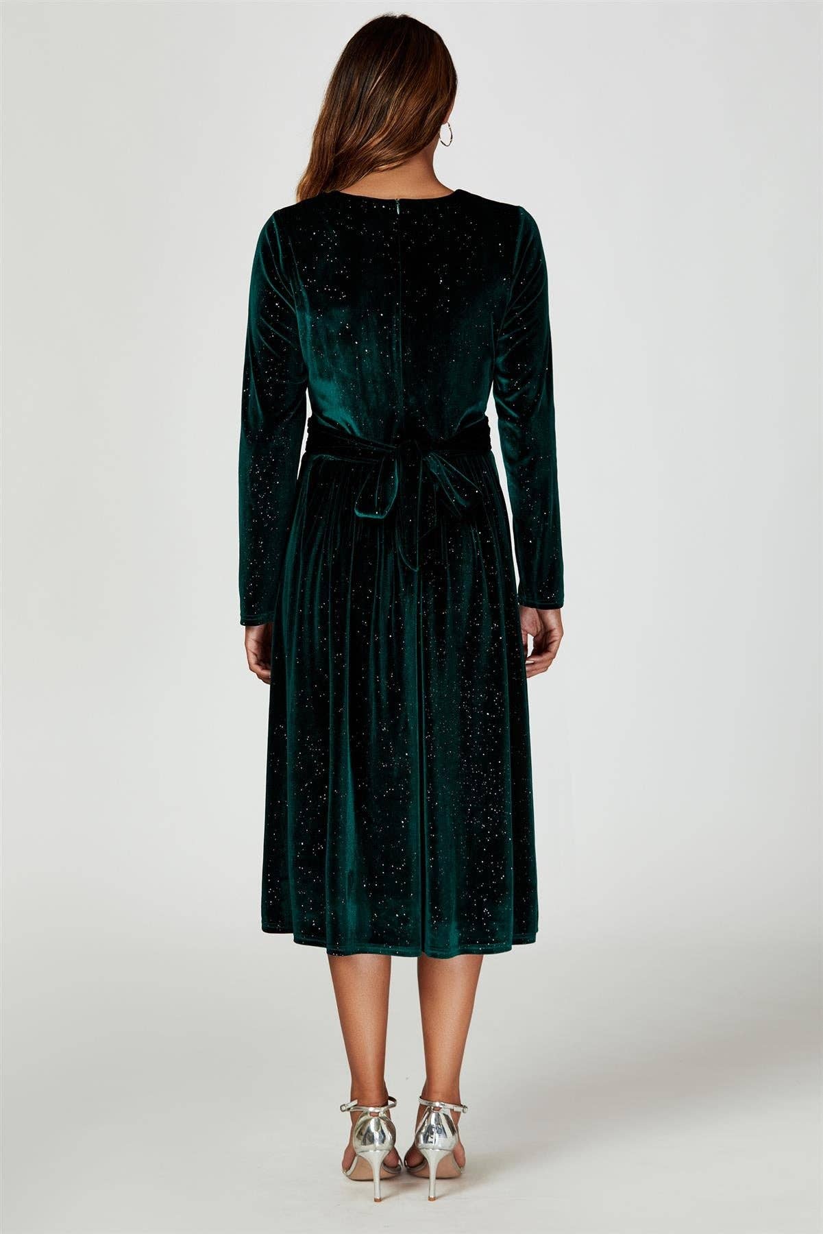 Grön Silver Sparkly Velvet Wrap Top Midiklänning I Grön för wholesale på Faire1