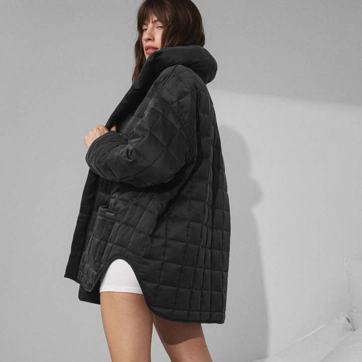 Immersed Black Immersed Black Quilted Silk Comforter Coat for wholesale on Faire