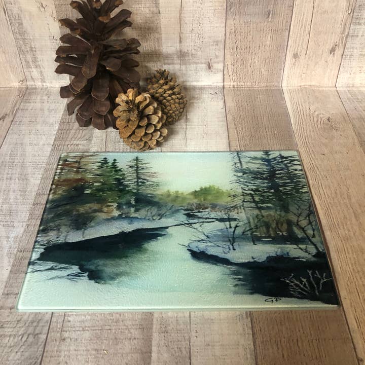 Mountain Stream - 11" x 8" Tempered Glass Cutting Board for wholesale by GP Originals