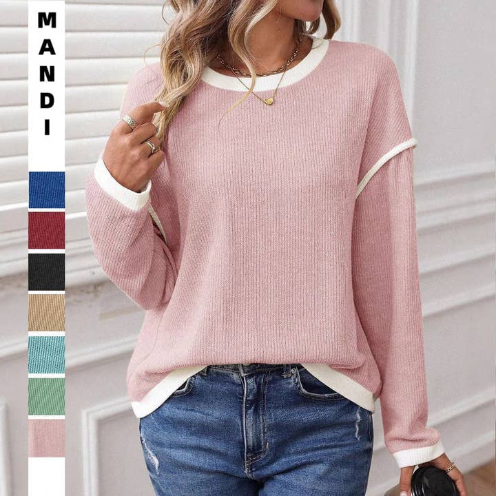Casual Round Neck Color Block Long Sleeve Sweatshirt for wholesale by EmberLoom