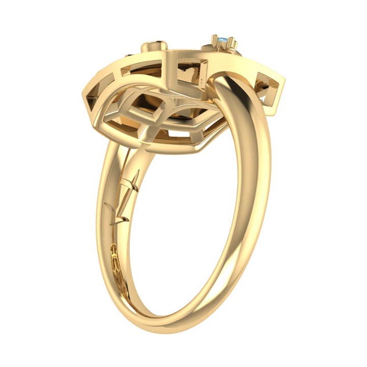 LuvMyJewelry (LMJ) - Venta al por mayor Anillo de sello - Anillo con sello de constelación de diamantes y topacio azul con arquero sagitario en oro amarillo de 14 k vermeil sobre plata de ley0