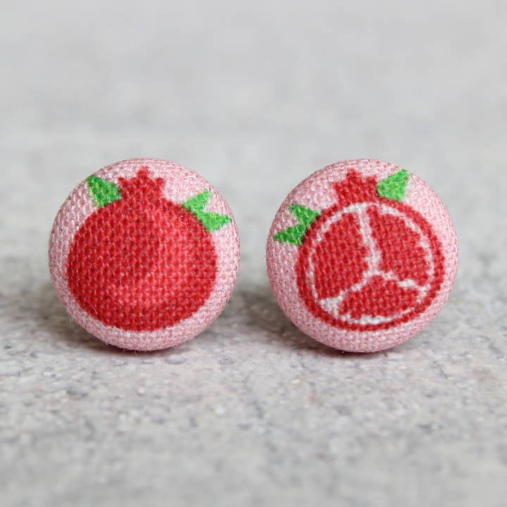 Pomegranate Fabric Button Earrings for wholesale by Rachel O's