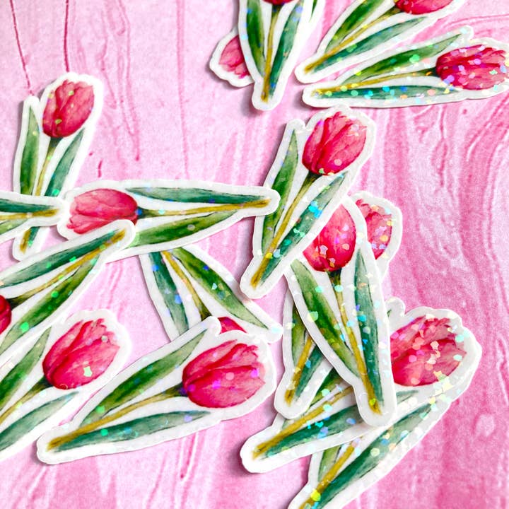 Adesivi glitter olografici mini tulipano per la vendita all'ingrosso da parte di stickersbyjodi