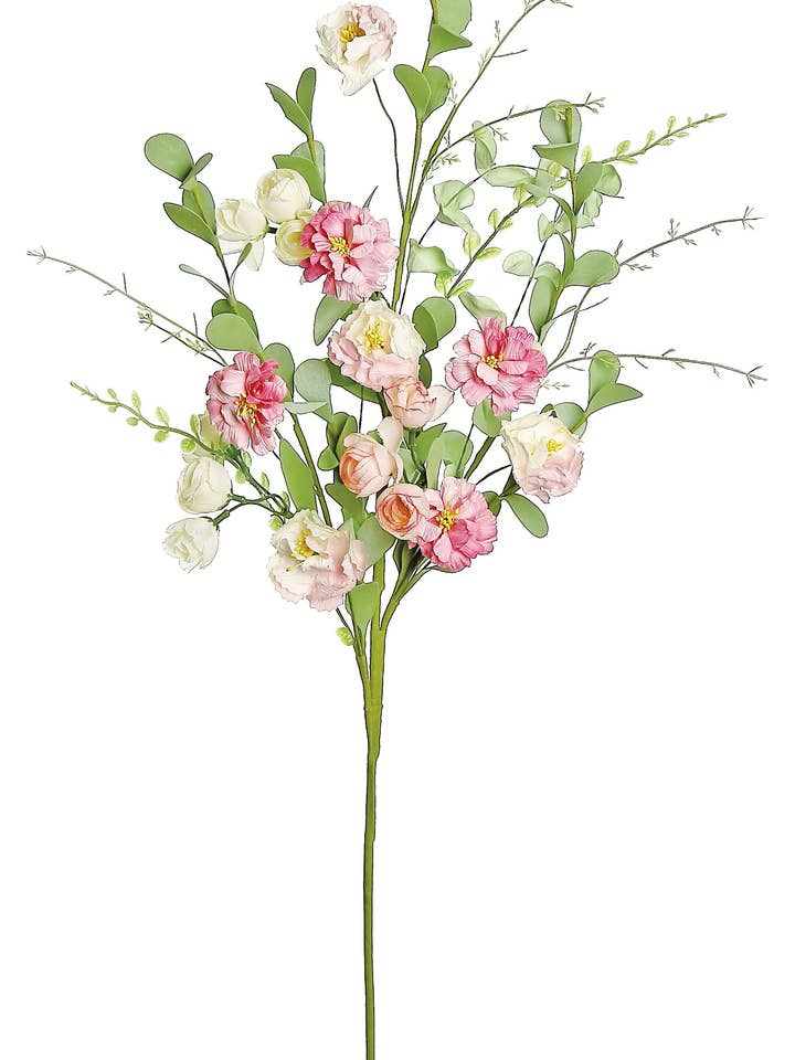 Branche de roses sauvages et renoncules, 31", rose/crème pour la vente par Select Artificials, Inc.