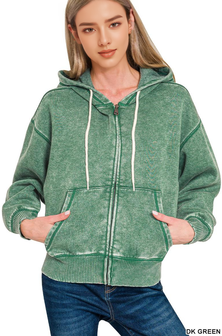 42POPS - Wholesale Hoodie - Women's - .._ SI-25313 Acid Wash Fleece Cropped Zip Up Hoodie20