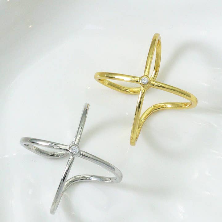 CZ Cross Adjustable Ring, Sku#B185 for wholesale by BestBeads&Beyond