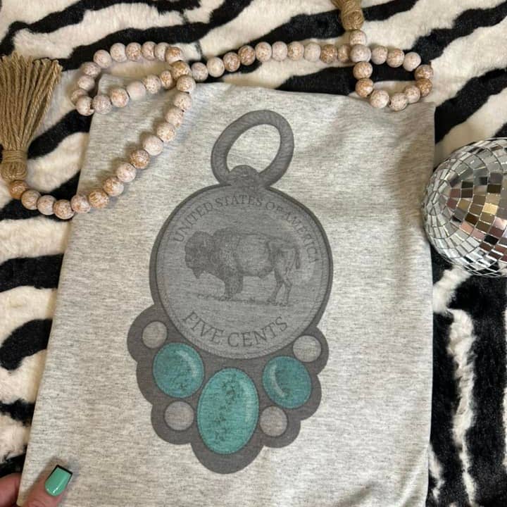 Buffalo Nickle Western Grafisk T-shirt för wholesale av The Branded Blue Roan