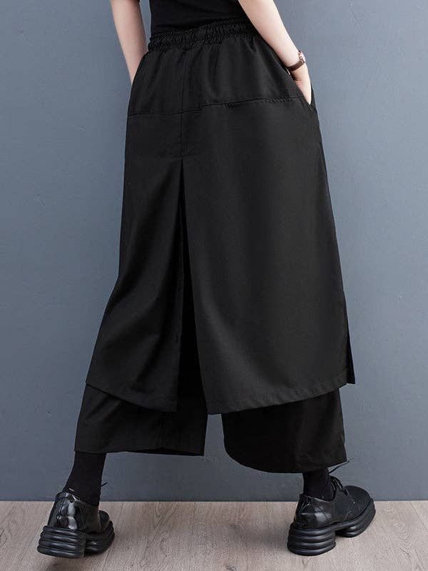 BLACK Wide Leg Loose Drawstring Solid Color Casual Pants Bottoms Culotte for wholesale on Faire4