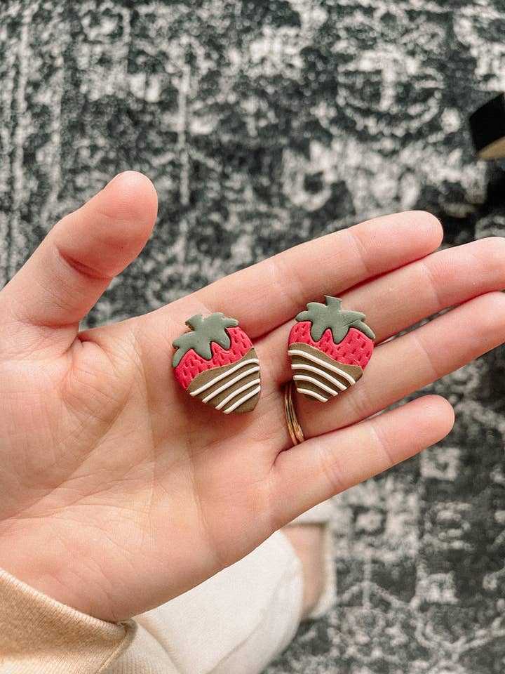 Chocolate Covered Strawberry Studs for wholesale by Kind Clay Collective