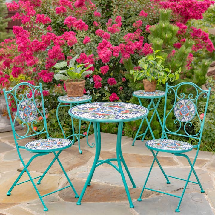 Zaer Ltd. International - Vente Supports de plantes - Support à plantes pliable « Baton Rouge » en mosaïque de 23 pouces de haut, bleu sarcelle5