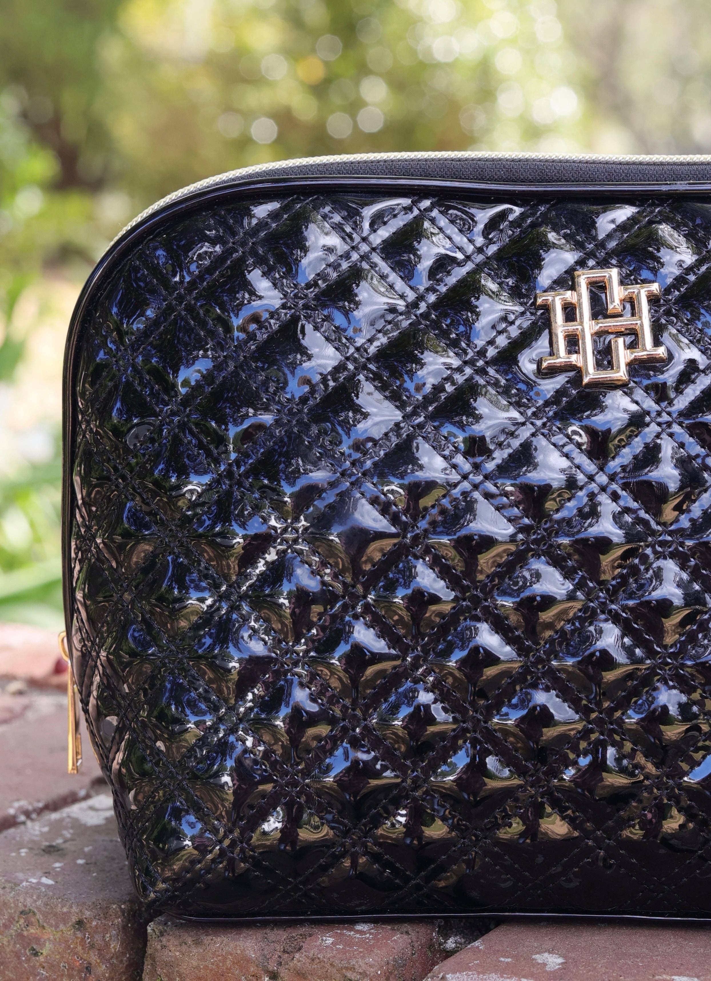 Caroline Hill - Vente Trousses de maquillage/cosmétique - Grande pochette Capri noire vernie SQ2