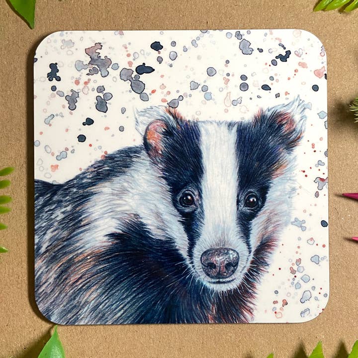 Badger Wood Coaster for wholesale by Emmy Turner Illustration