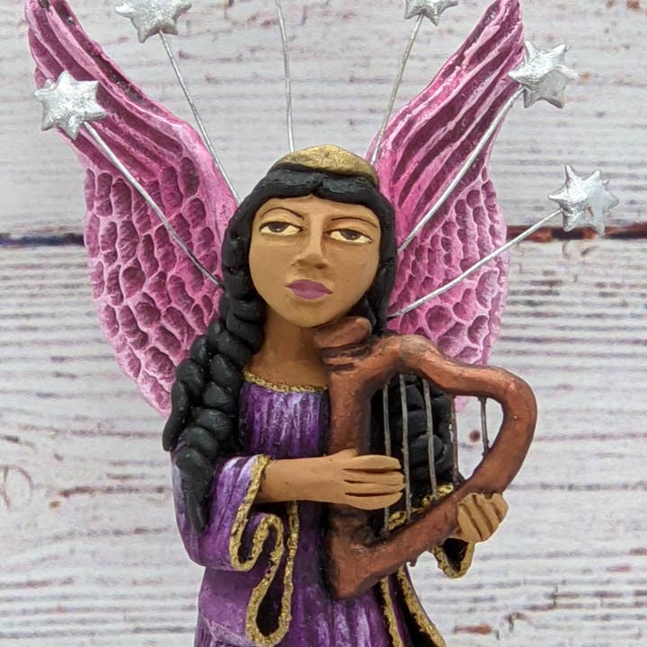 Angel Harpist | Handmade Statue Original Mexican Folk Art for wholesale by LUV2BRD