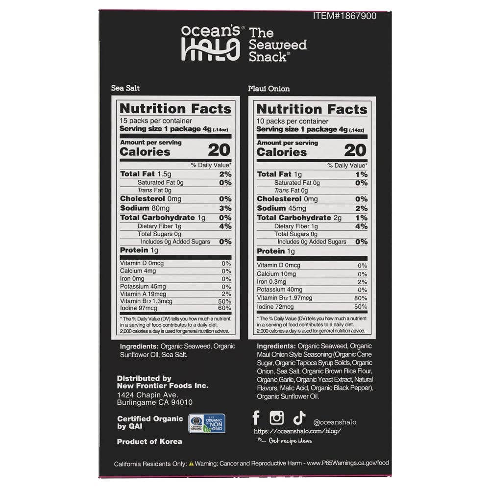 Swift Trade Group LLC - Wholesale Dried/Dehydrated Vegetables - Ocean's Halo Organic Seaweed Snack .014 oz, 25 ct2