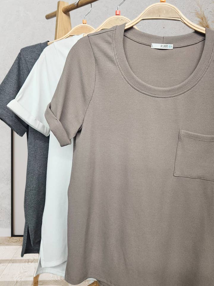 Solid rib short sleeve top 6844 for wholesale by P.S Kate
