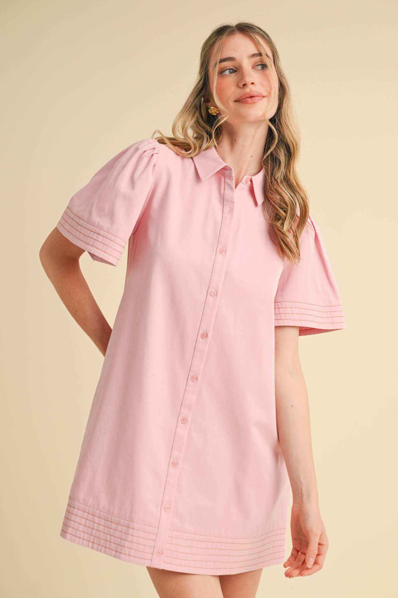 &MERCI - Wholesale Dress - Women's - SHORT SLEEVE BUTTON DOWN MINI DRESS MDR357241