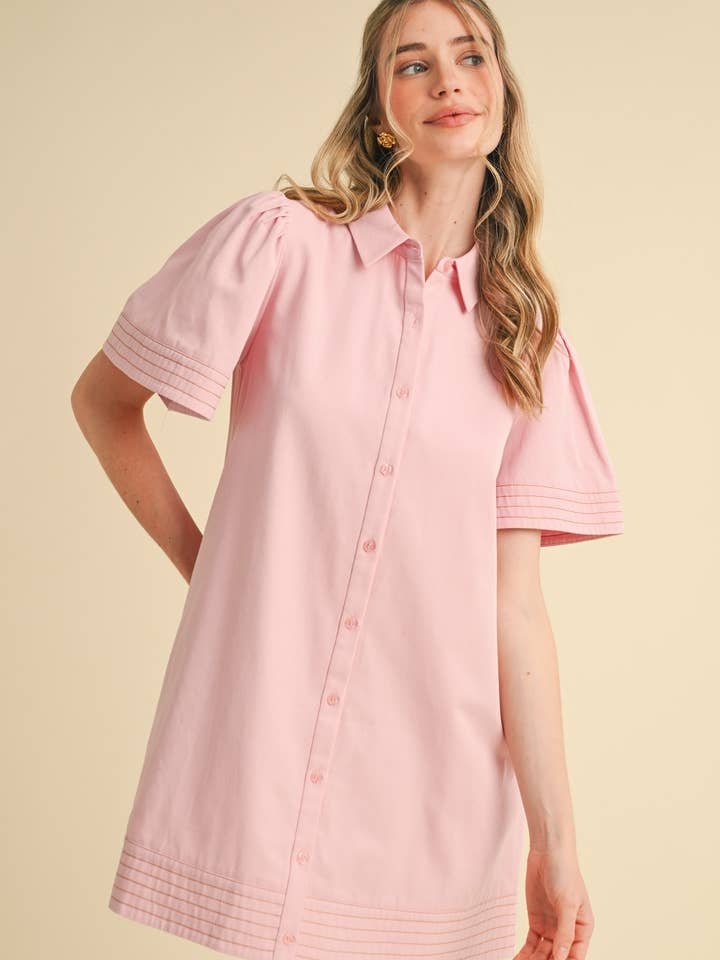 &MERCI - Wholesale Dress - Women's - SHORT SLEEVE BUTTON DOWN MINI DRESS MDR357241