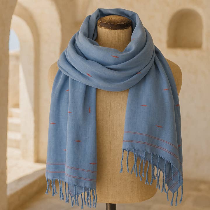 Dupatta Shawl, Deep Blue and Red for wholesale by Storie