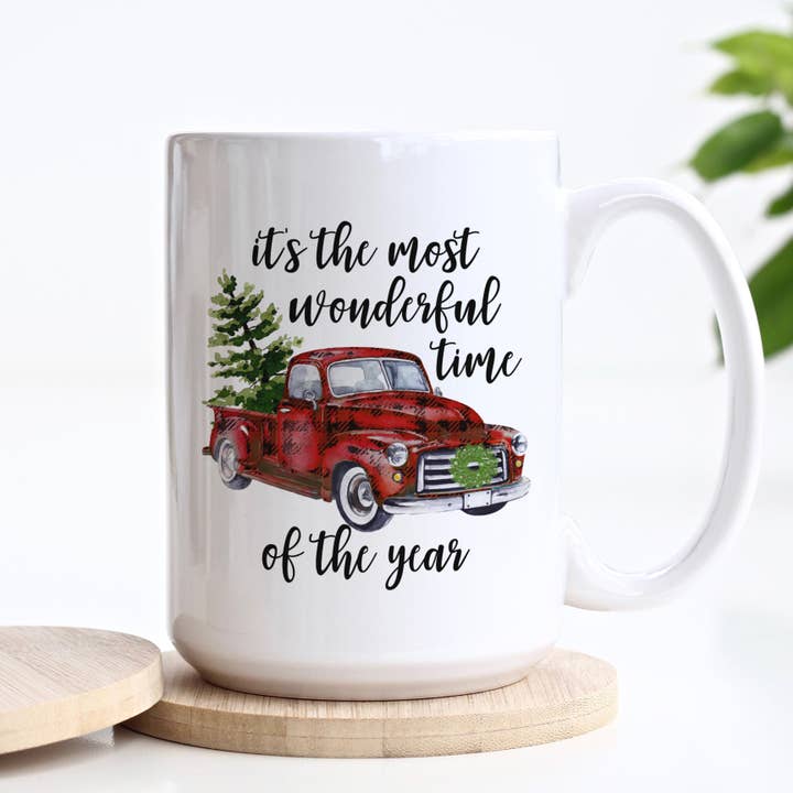 Christmas Red Truck Ceramic Mug for wholesale by Heart & Willow Prints