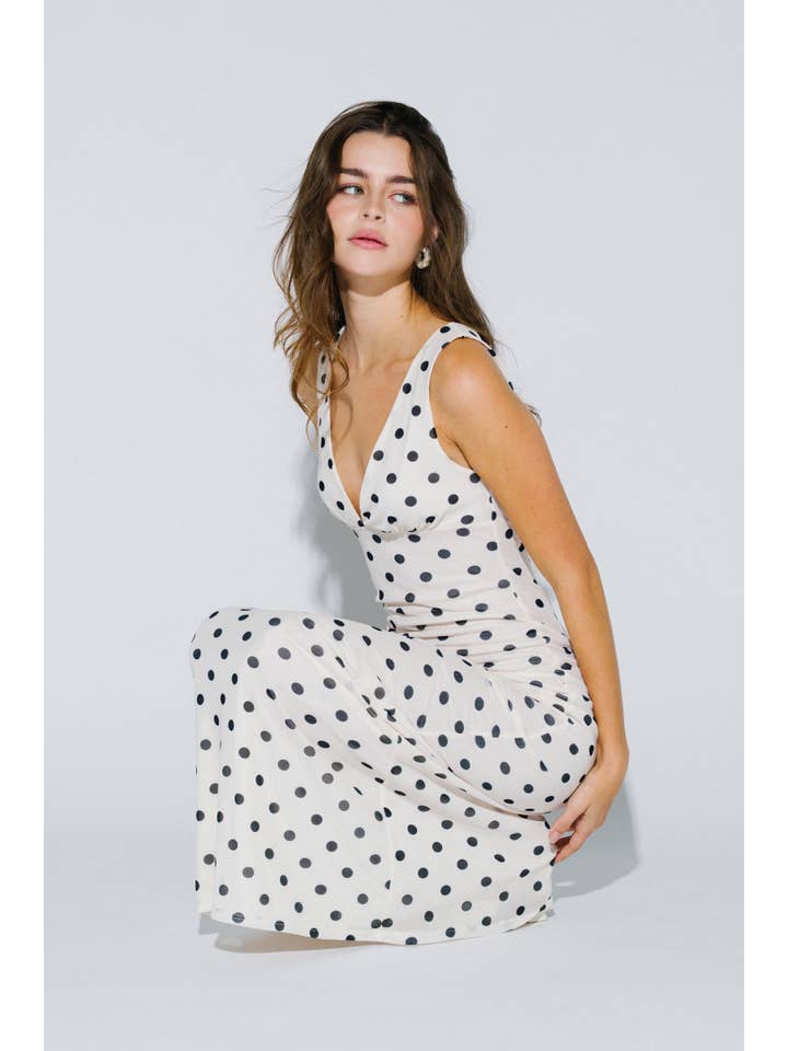 Blue Blush - Wholesale Dress - Women's - Chic Mesh Polka Dot Maxi Dress12