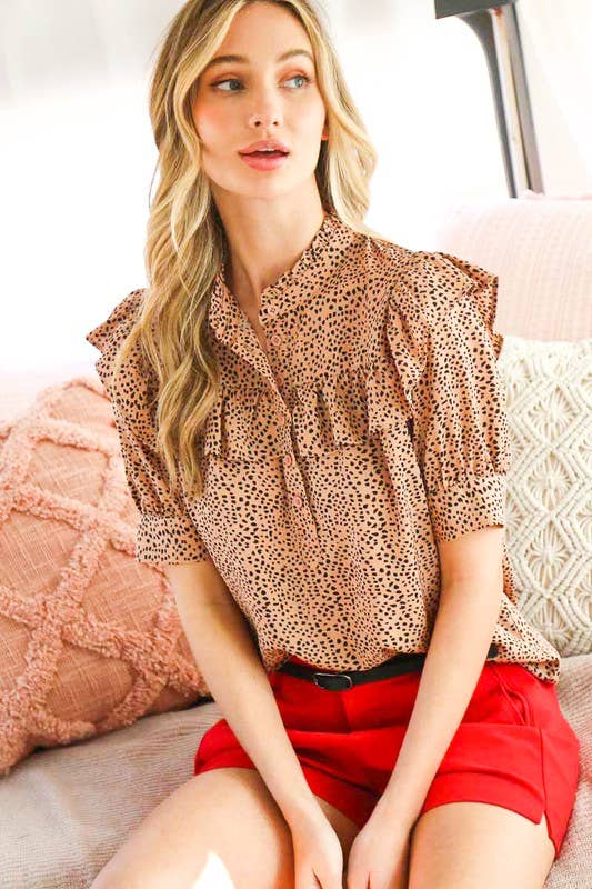 Vine & Love - Wholesale Blouse - Women's - Ruffled Neck Short Puff Blouse Top VT702796