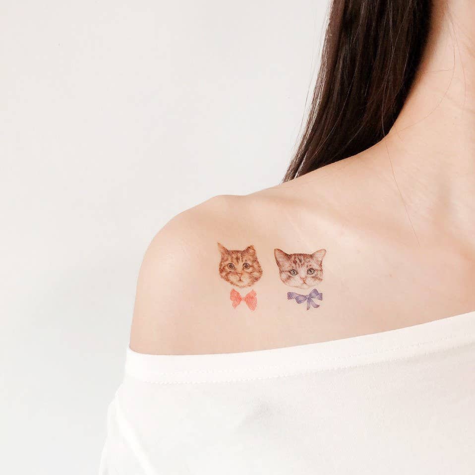 PAPERSELF – Großhandel Temporäre Tattoos – Kätzchen mit Schleifen Temporäre Tattoo-Aufkleber3