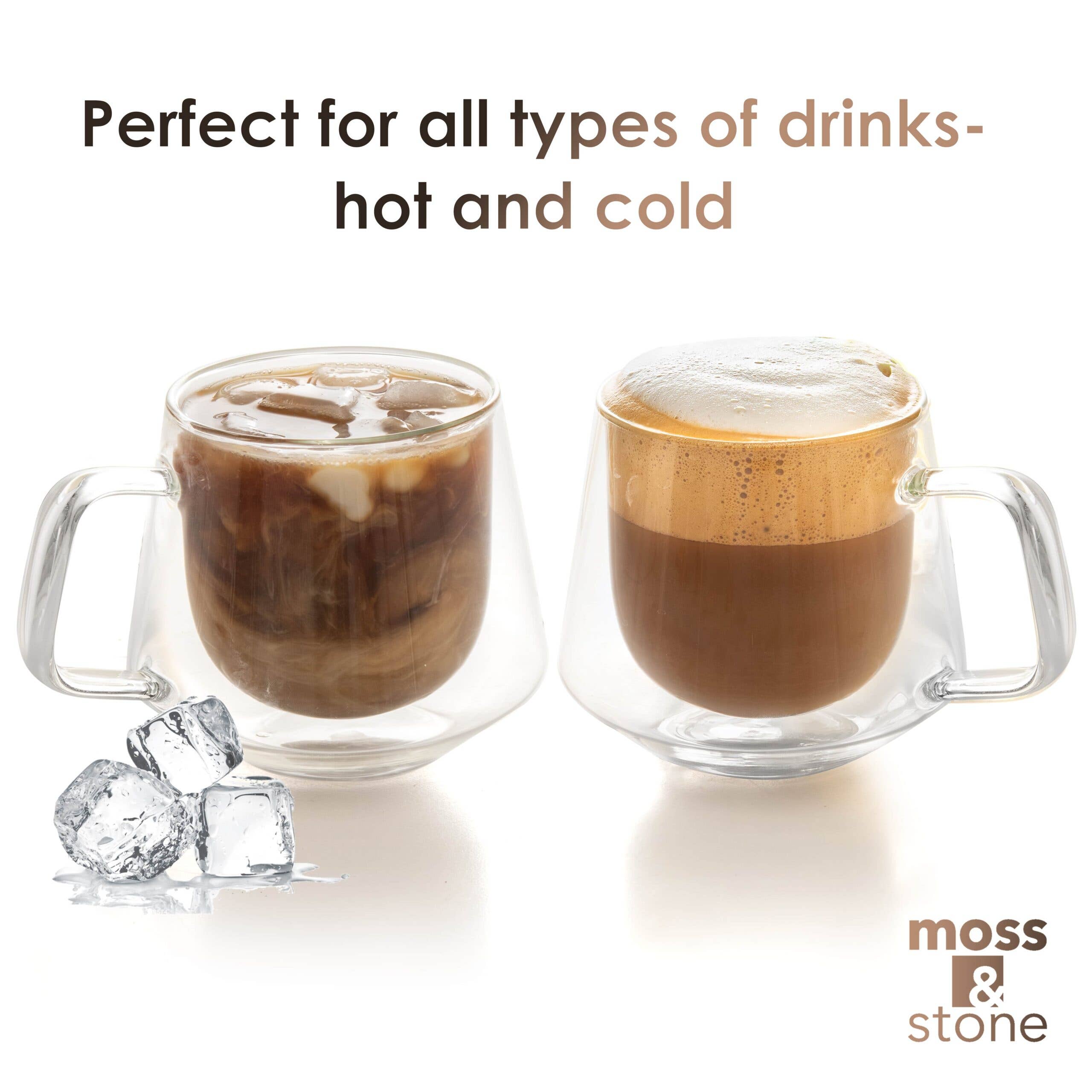 Moss & Stone – wholesale Kaffe-/Tékopp – Set med 4 dubbla väggar glas kopp klar mugg, dubbla väggar kaffemuggar 7,5 oz, glas te muggar, isolerad kaffemugg med handtag1