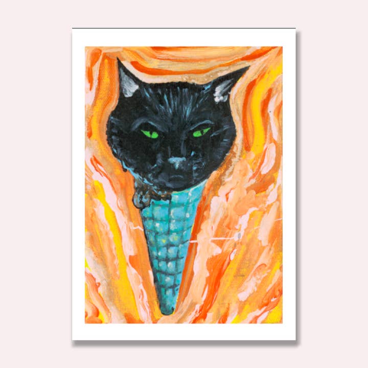 Cat Ice Cream gratulationskort för wholesale av Crystal Wreden Art